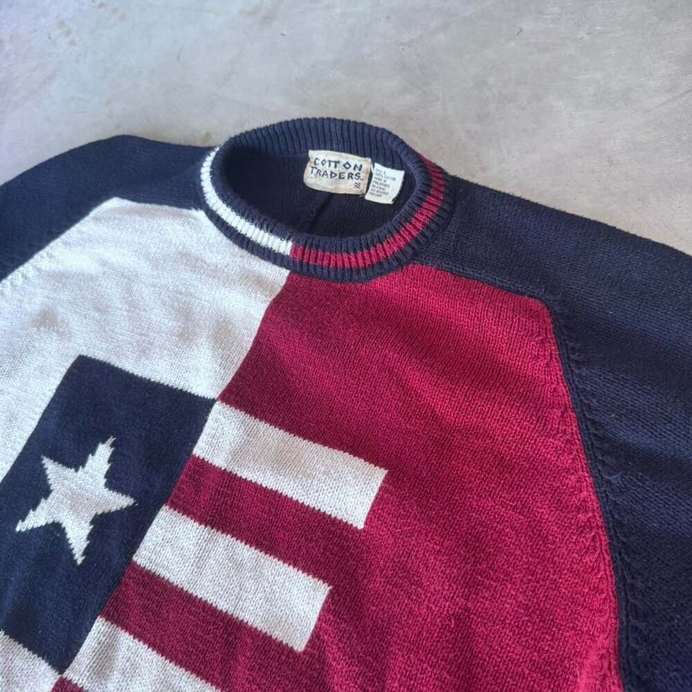 Cotton Traders American Flag Heavyweight Knit Sweater Size L